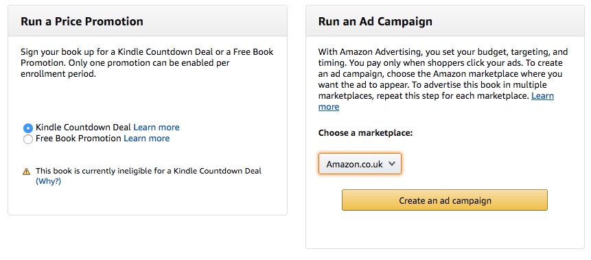 KDP Promotions page - run an Ad Campaign
