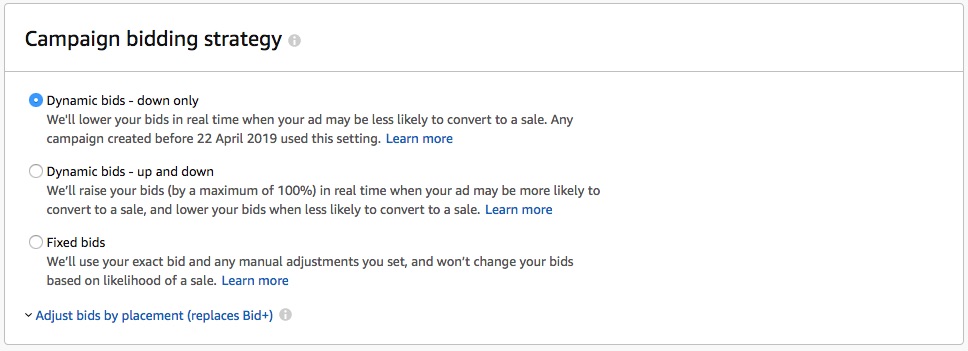 Amazon Ads - Campaign bidding strategy