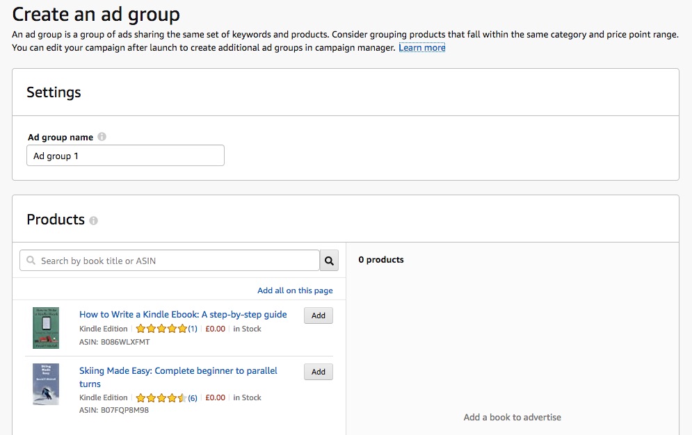 Amazon Create an ad group