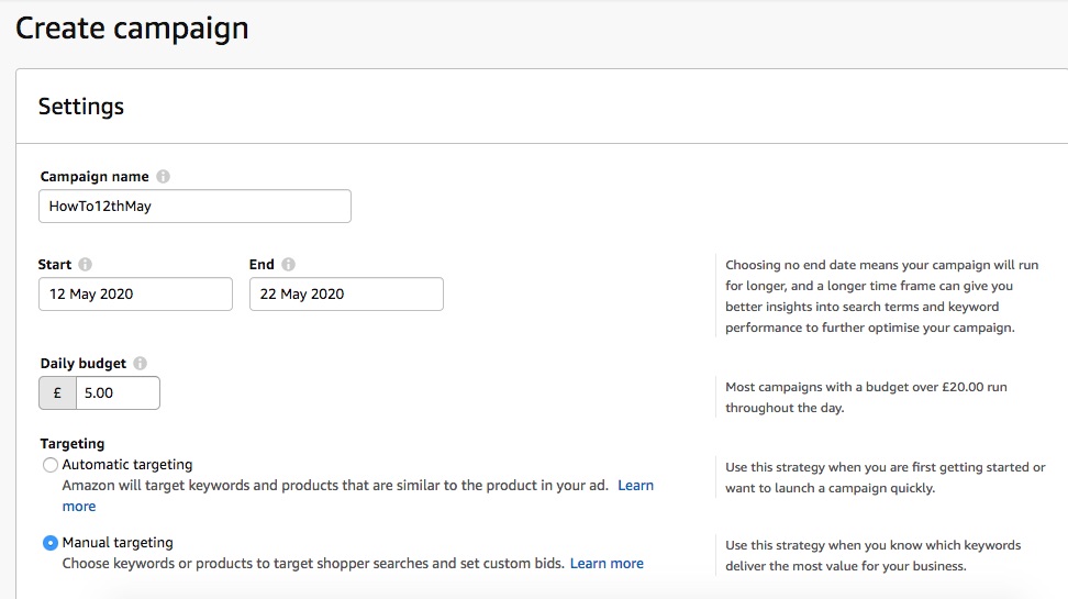 Amazon Ads Create Campaign