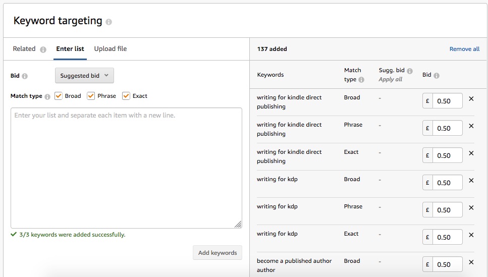 Amazon Ad Campaign keywords